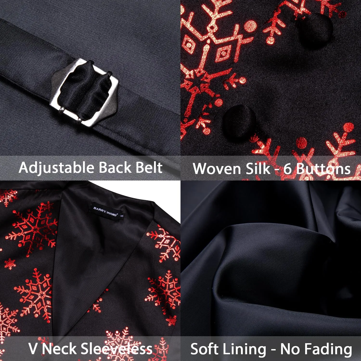 Barry.Wang Mens Red/Green Christmas Suit Vest Holiday Xmas Waistcoat Tie Set Party Tuxedo