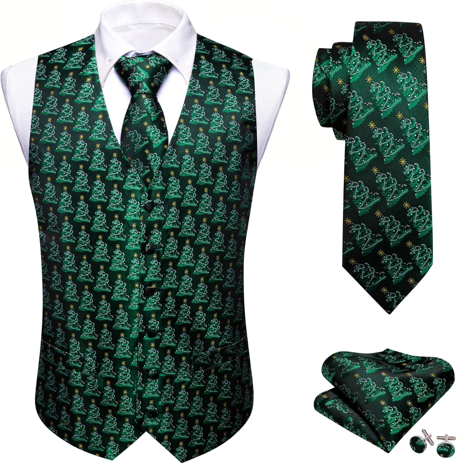 Barry.Wang Mens Red/Green Christmas Suit Vest Holiday Xmas Waistcoat Tie Set Party Tuxedo
