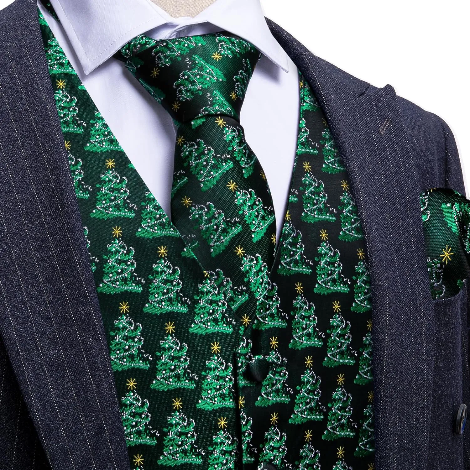 Barry.Wang Mens Red/Green Christmas Suit Vest Holiday Xmas Waistcoat Tie Set Party Tuxedo