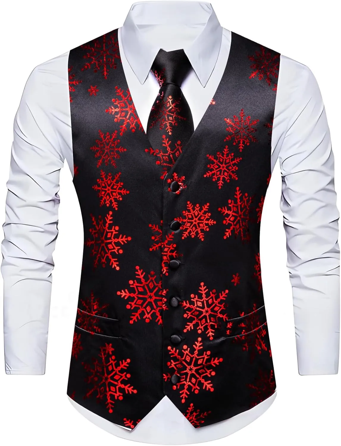 Barry.Wang Mens Red/Green Christmas Suit Vest Holiday Xmas Waistcoat Tie Set Party Tuxedo