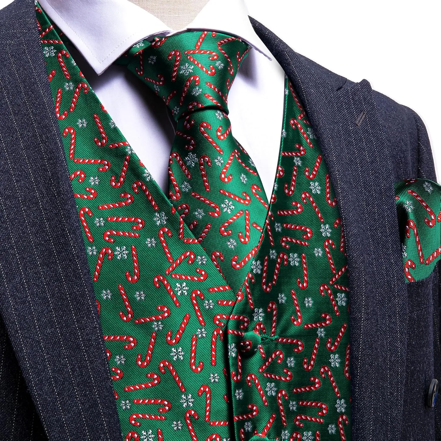 Barry.Wang Mens Red/Green Christmas Suit Vest Holiday Xmas Waistcoat Tie Set Party Tuxedo