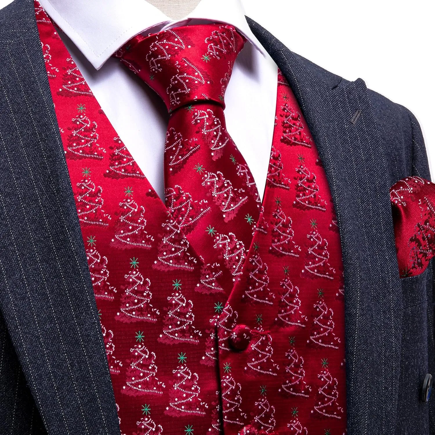 Barry.Wang Mens Red/Green Christmas Suit Vest Holiday Xmas Waistcoat Tie Set Party Tuxedo