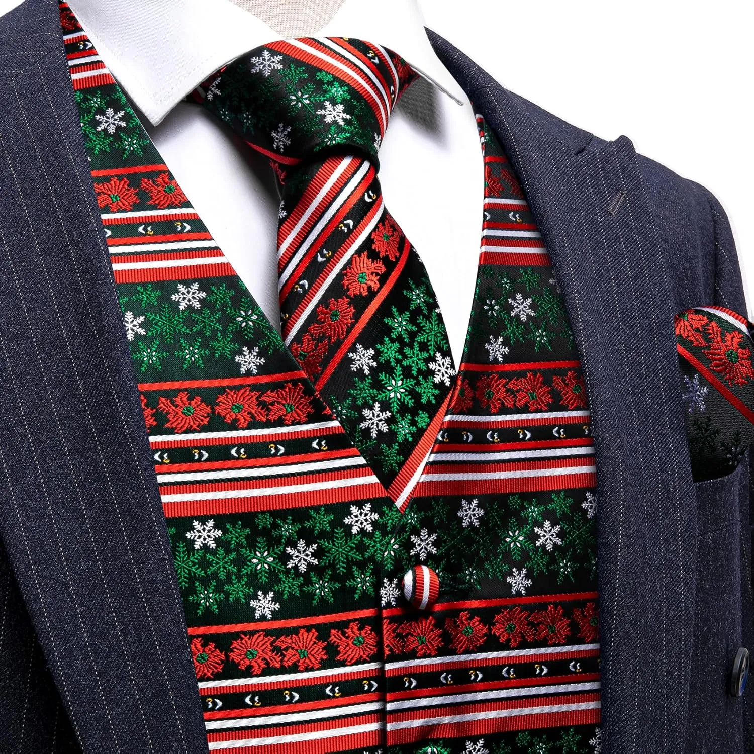 Barry.Wang Mens Red/Green Christmas Suit Vest Holiday Xmas Waistcoat Tie Set Party Tuxedo