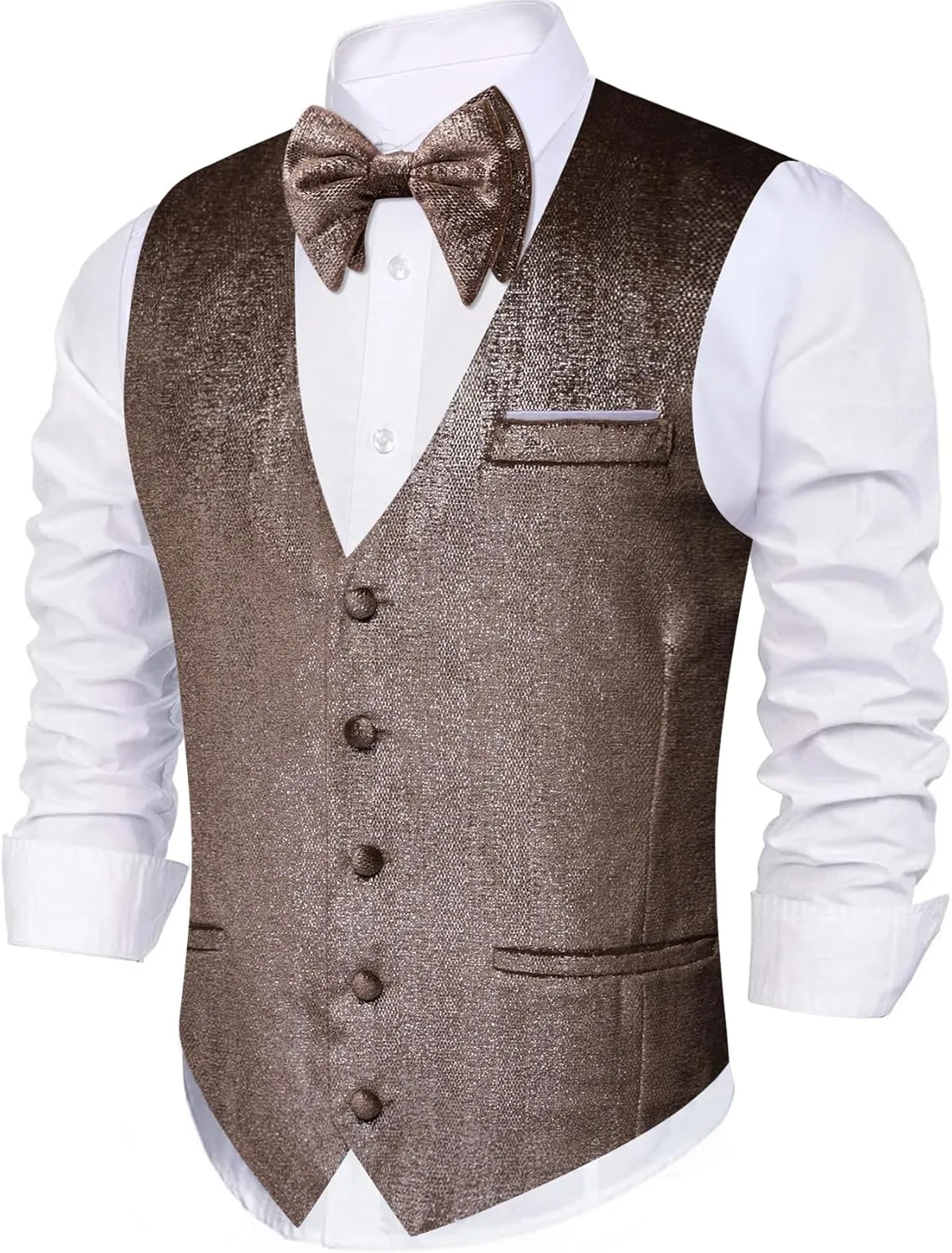 Barry.Wang Mens Shiny Vest V-neck Silm Fit Suit Waistcoat Bowtie Set Party Prom Tuxedo Formal Casual