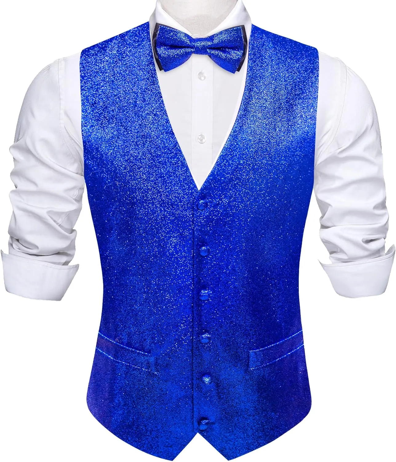 Barry.Wang Mens Shiny Vest V-neck Silm Fit Suit Waistcoat Bowtie Set Party Prom Tuxedo Formal Casual