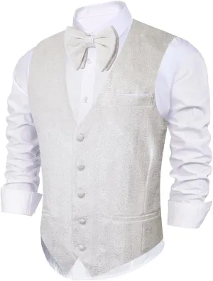 Barry.Wang Mens Shiny Vest V-neck Silm Fit Suit Waistcoat Bowtie Set Party Prom Tuxedo Formal Casual