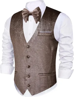 Barry.Wang Mens Shiny Vest V-neck Silm Fit Suit Waistcoat Bowtie Set Party Prom Tuxedo Formal Casual