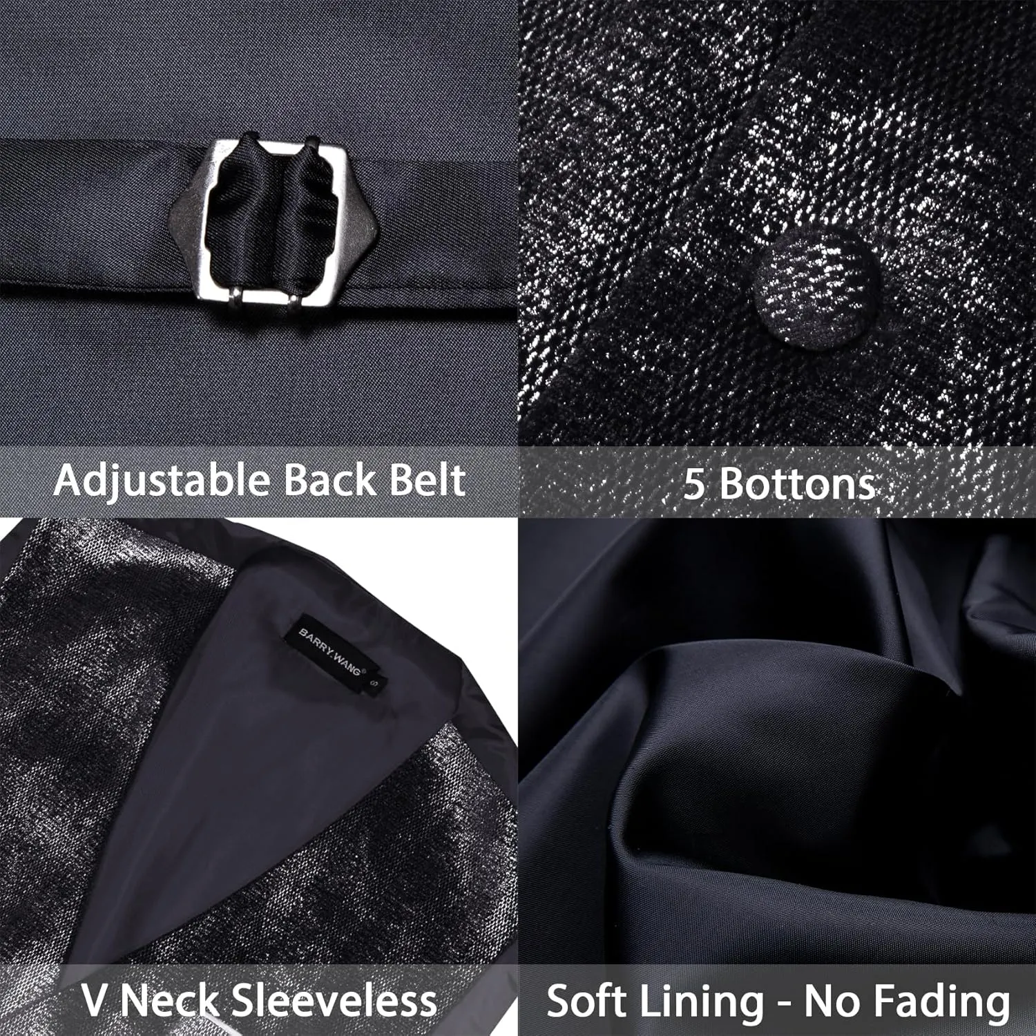 Barry.Wang Mens Shiny Vest V-neck Silm Fit Suit Waistcoat Bowtie Set Party Prom Tuxedo Formal Casual