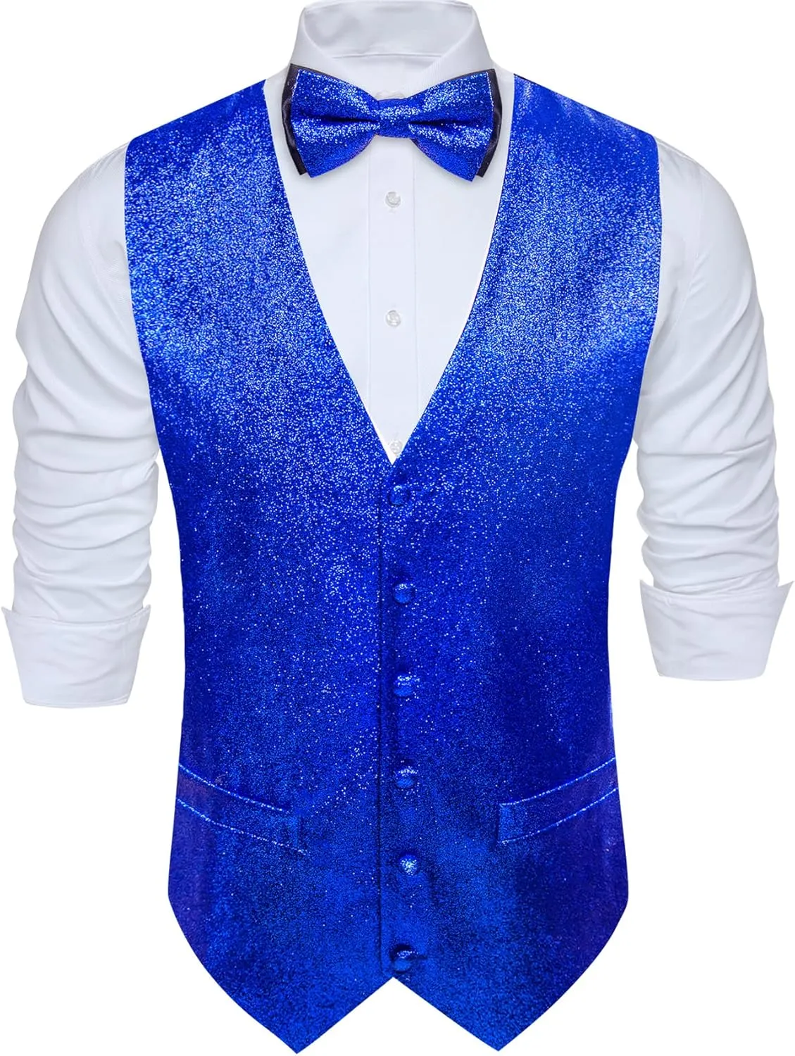 Barry.Wang Mens Shiny Vest V-neck Silm Fit Suit Waistcoat Bowtie Set Party Prom Tuxedo Formal Casual