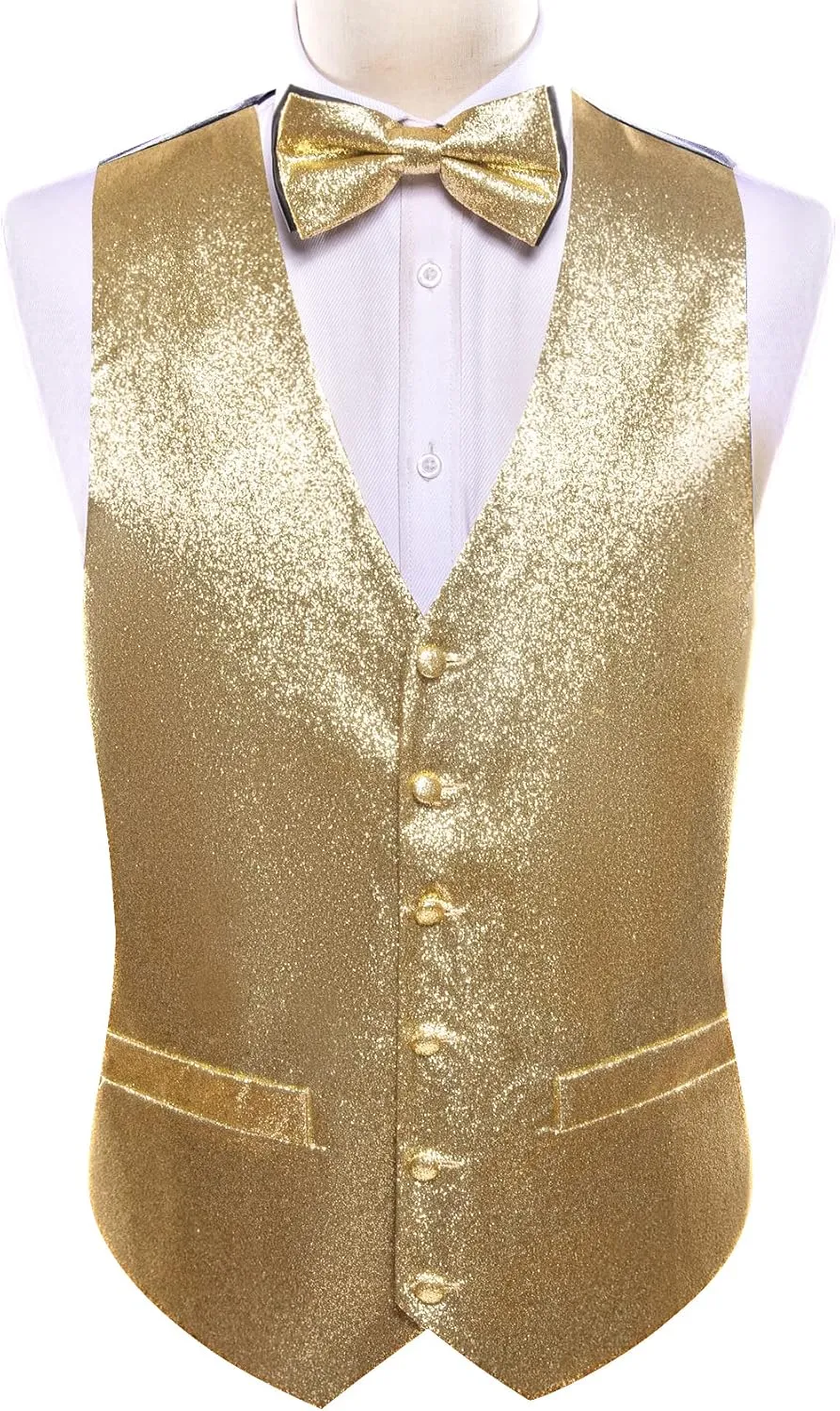 Barry.Wang Mens Shiny Vest V-neck Silm Fit Suit Waistcoat Bowtie Set Party Prom Tuxedo Formal Casual