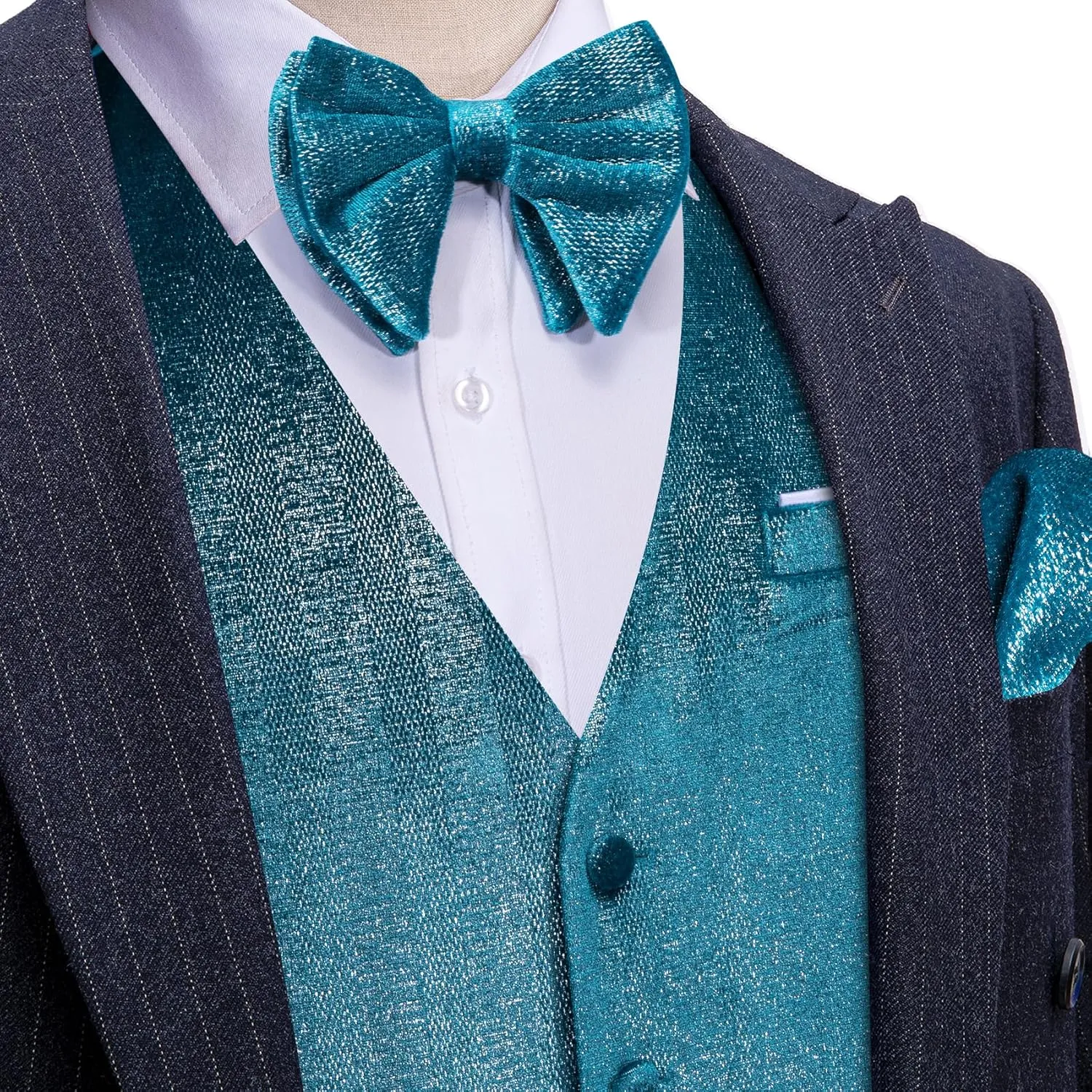 Barry.Wang Mens Shiny Vest V-neck Silm Fit Suit Waistcoat Bowtie Set Party Prom Tuxedo Formal Casual