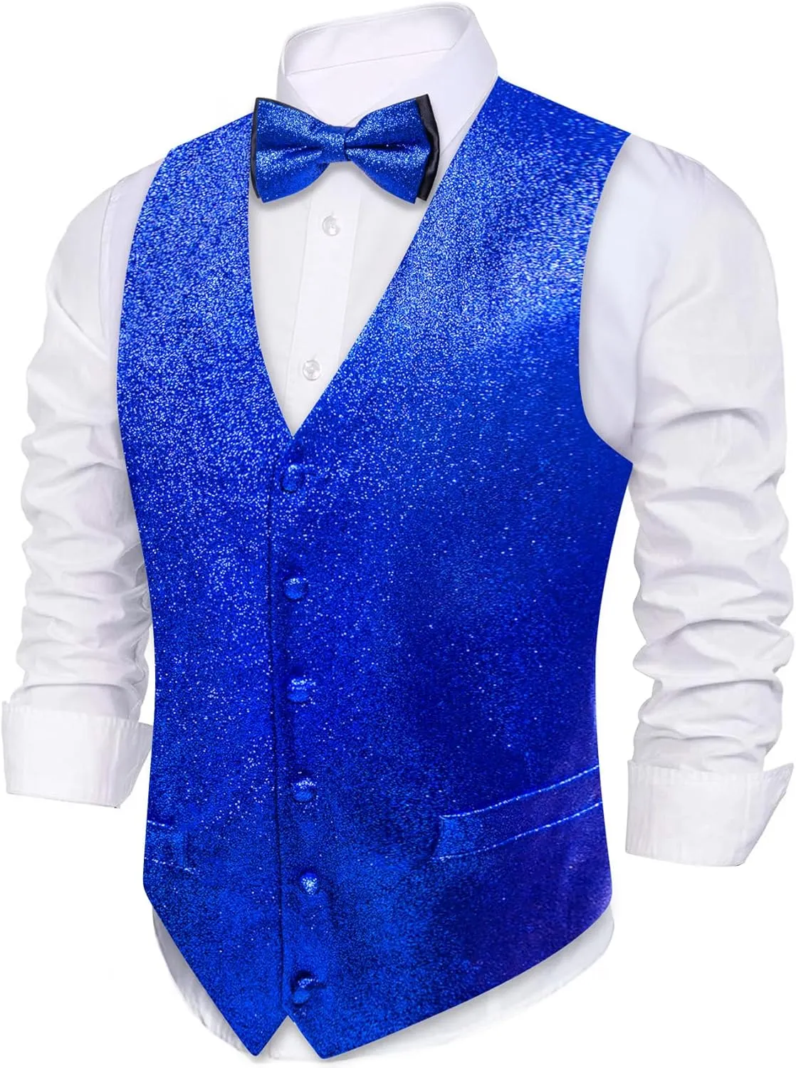 Barry.Wang Mens Shiny Vest V-neck Silm Fit Suit Waistcoat Bowtie Set Party Prom Tuxedo Formal Casual