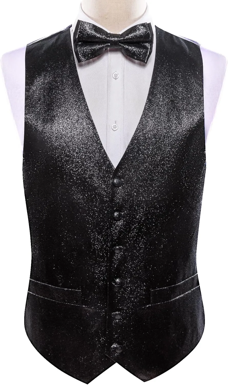 Barry.Wang Mens Shiny Vest V-neck Silm Fit Suit Waistcoat Bowtie Set Party Prom Tuxedo Formal Casual