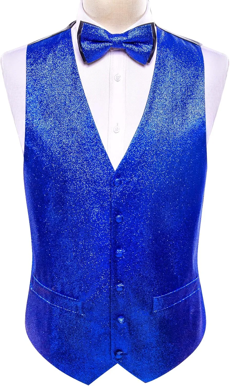 Barry.Wang Mens Shiny Vest V-neck Silm Fit Suit Waistcoat Bowtie Set Party Prom Tuxedo Formal Casual