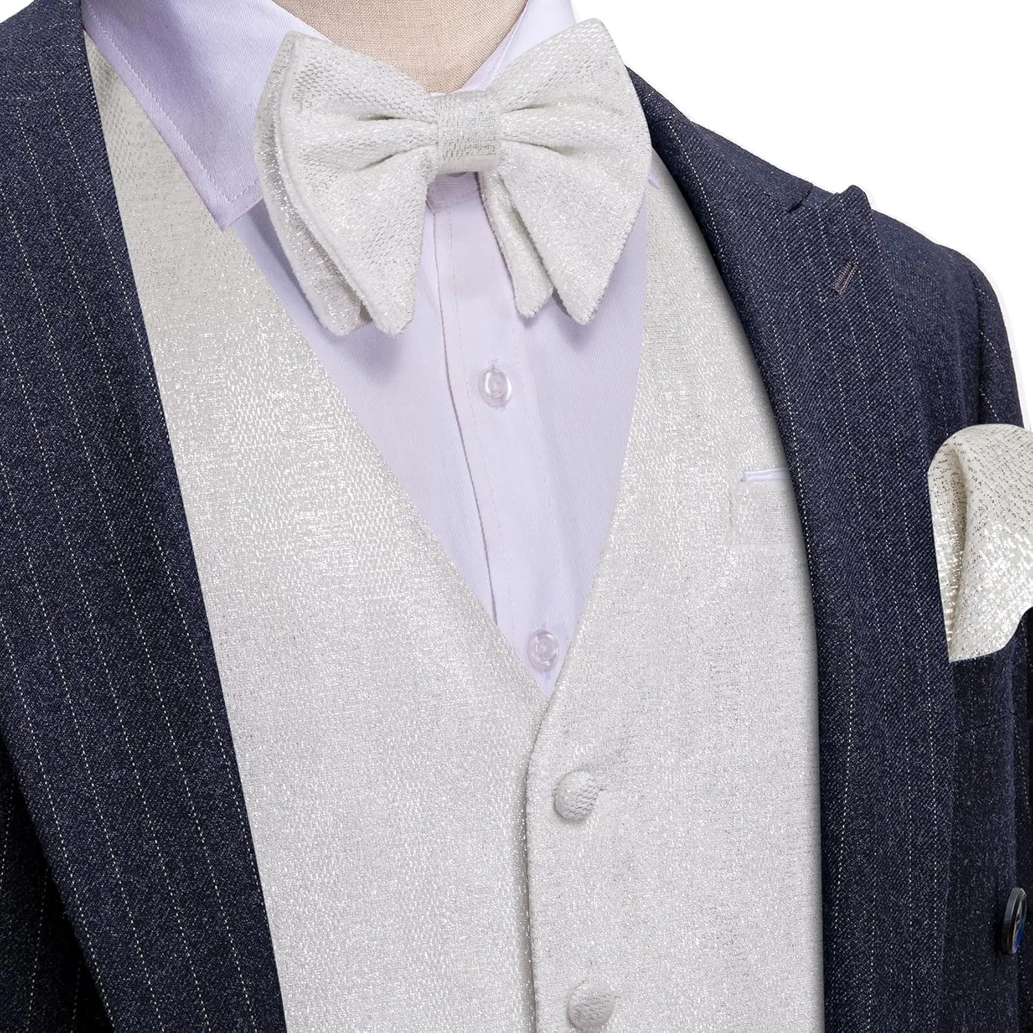 Barry.Wang Mens Shiny Vest V-neck Silm Fit Suit Waistcoat Bowtie Set Party Prom Tuxedo Formal Casual