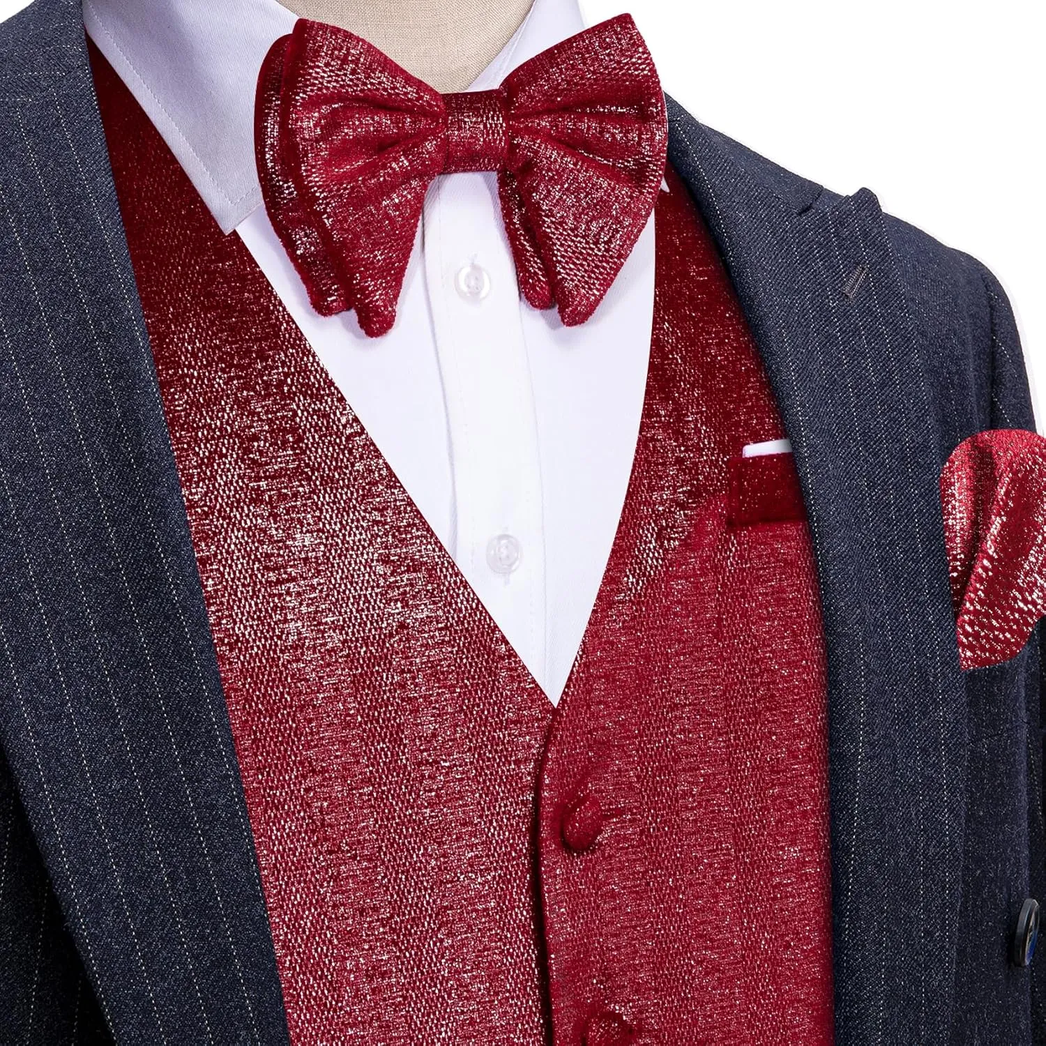 Barry.Wang Mens Shiny Vest V-neck Silm Fit Suit Waistcoat Bowtie Set Party Prom Tuxedo Formal Casual