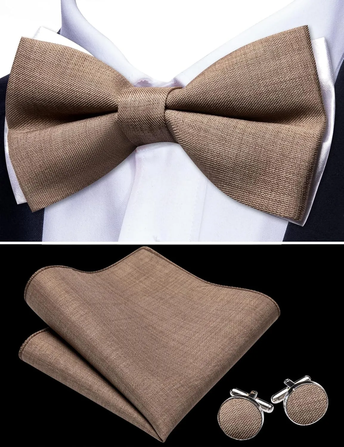 Barry.Wang Mens Suit Vest Linen Formal/Casual V-neck Waistcoat Tie Bow Tie Set Solid Color 6PC Wedding Party Tuxedo