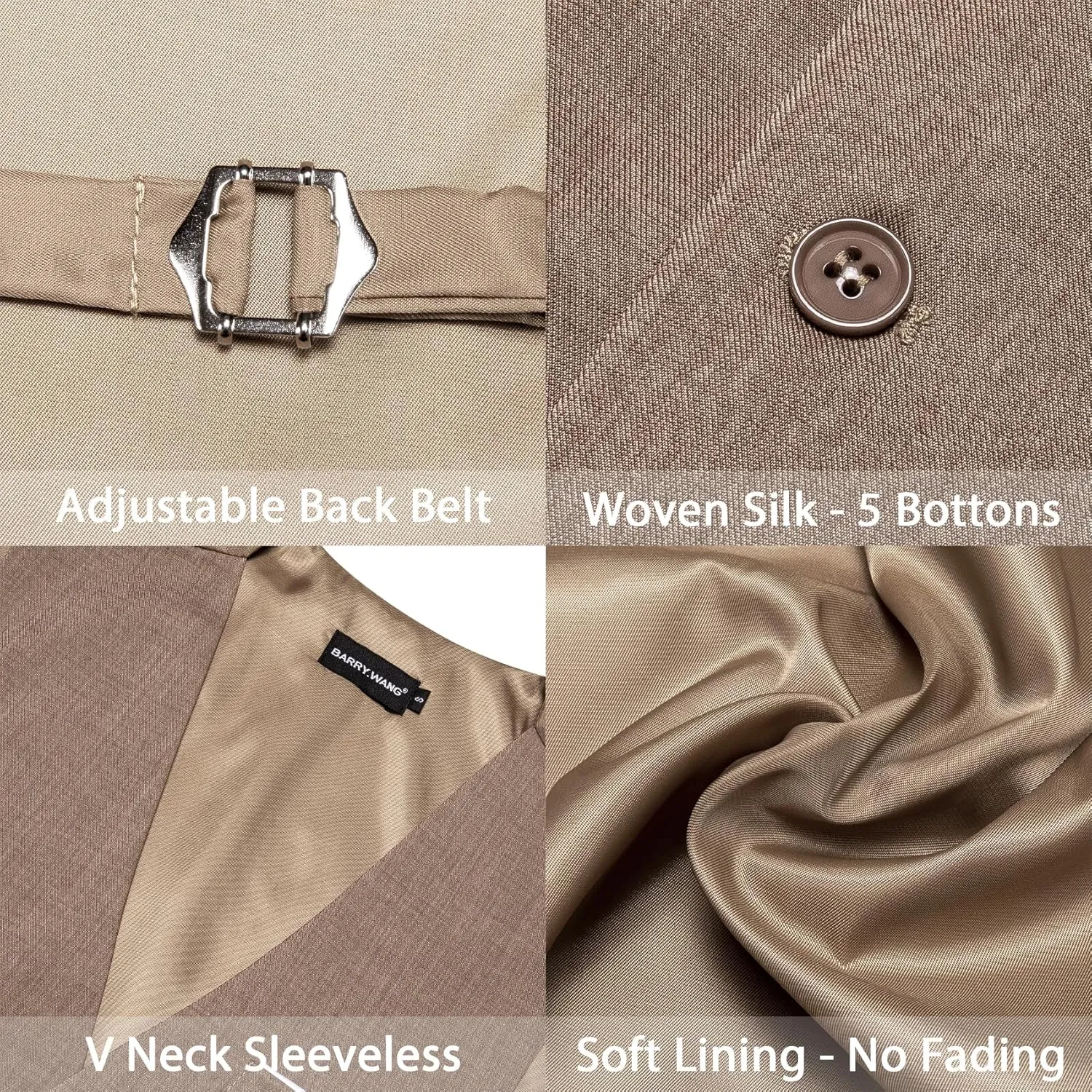 Barry.Wang Mens Suit Vest Linen Formal/Casual V-neck Waistcoat Tie Bow Tie Set Solid Color 6PC Wedding Party Tuxedo