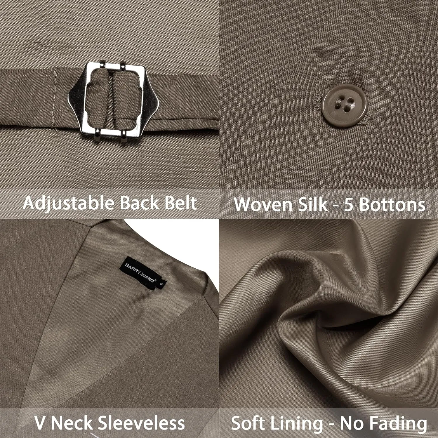 Barry.Wang Mens Suit Vest Linen Formal/Casual V-neck Waistcoat Tie Bow Tie Set Solid Color 6PC Wedding Party Tuxedo