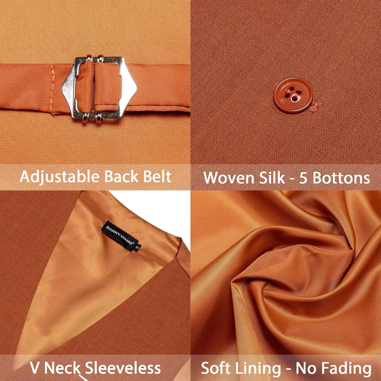 Barry.Wang Mens Suit Vest Linen Formal/Casual V-neck Waistcoat Tie Bow Tie Set Solid Color 6PC Wedding Party Tuxedo