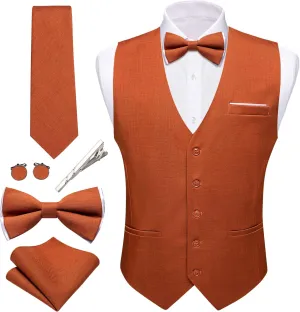 Barry.Wang Mens Suit Vest Linen Formal/Casual V-neck Waistcoat Tie Bow Tie Set Solid Color 6PC Wedding Party Tuxedo