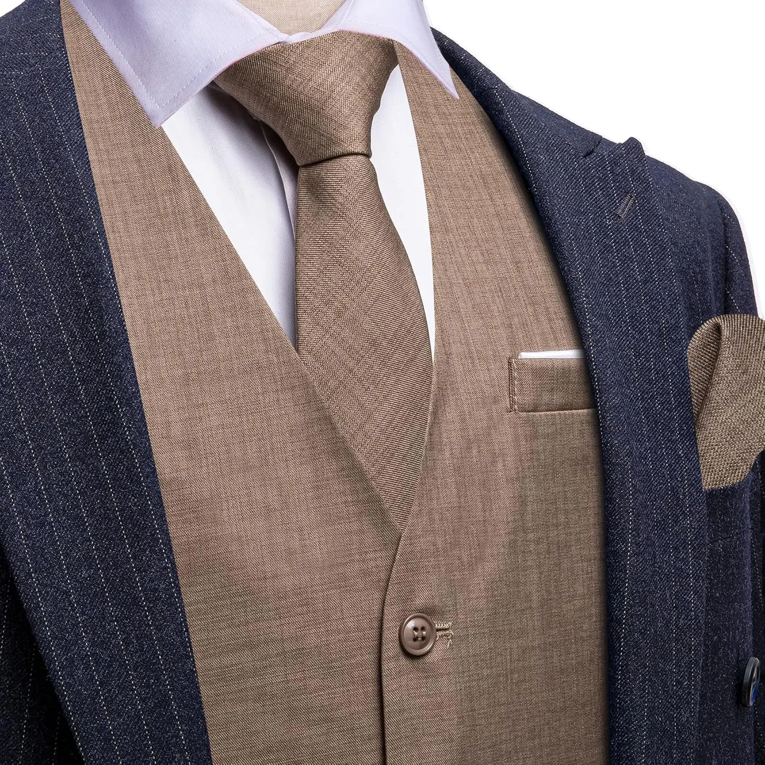 Barry.Wang Mens Suit Vest Linen Formal/Casual V-neck Waistcoat Tie Bow Tie Set Solid Color 6PC Wedding Party Tuxedo