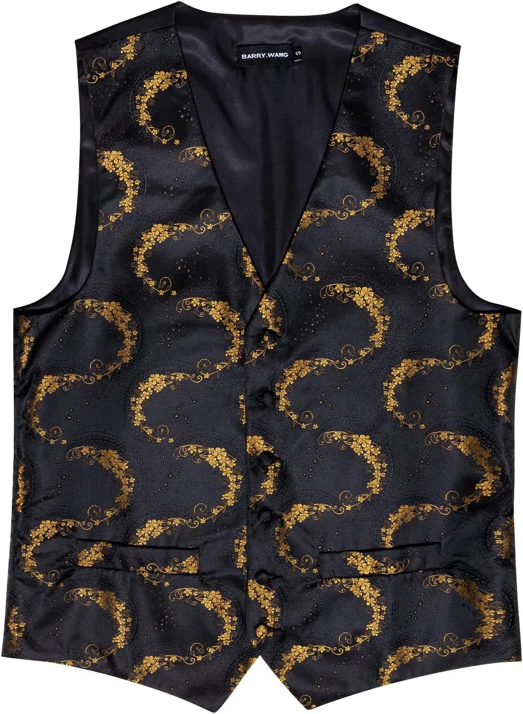 Barry.Wang Mens Suit Vest Paisley/Flower Silk Jacquard Waistcoat Ties Set Formal/Leisure 5PCS