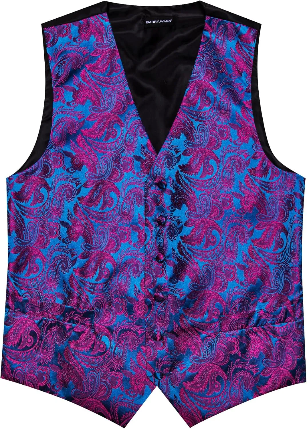 Barry.Wang Men's V-Neck Suit Vest Solid Paisley Waistcoat Silk Tie Hanky Cufflink Clip Set Wedding Party Business Formal