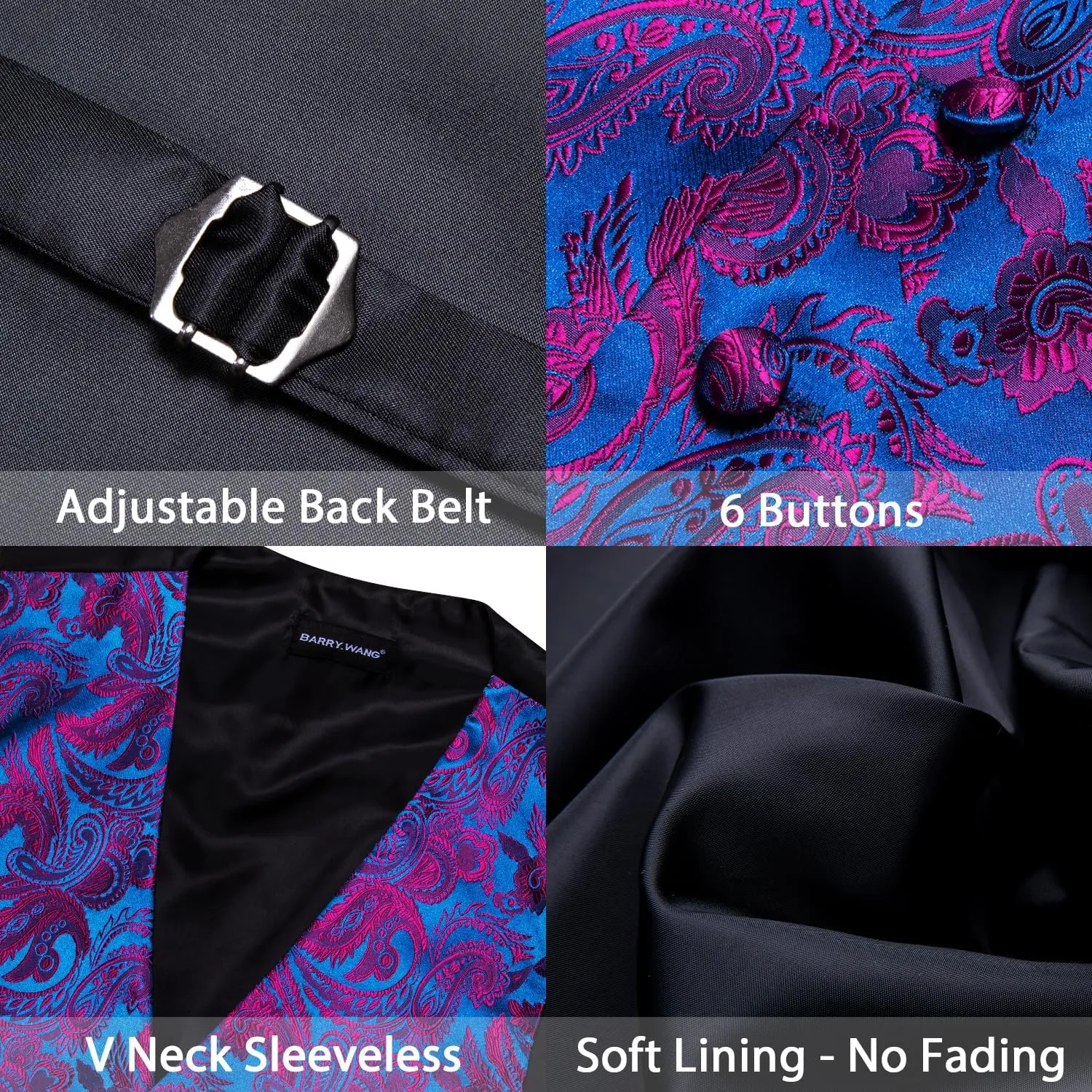 Barry.Wang Men's V-Neck Suit Vest Solid Paisley Waistcoat Silk Tie Hanky Cufflink Clip Set Wedding Party Business Formal