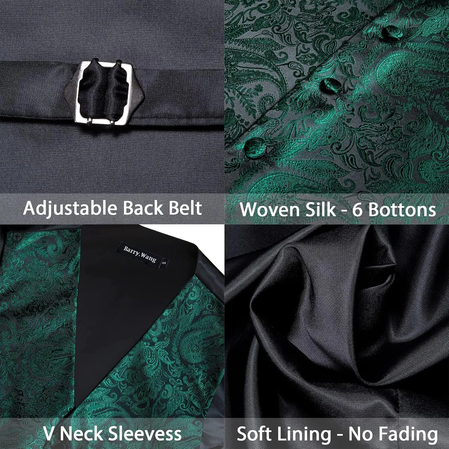 Barry.Wang Men's V-Neck Suit Vest Solid Paisley Waistcoat Silk Tie Hanky Cufflink Clip Set Wedding Party Business Formal