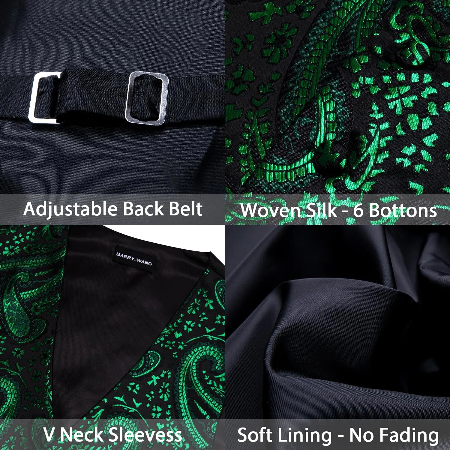 Barry.Wang Men's V-Neck Suit Vest Solid Paisley Waistcoat Silk Tie Hanky Cufflink Clip Set Wedding Party Business Formal