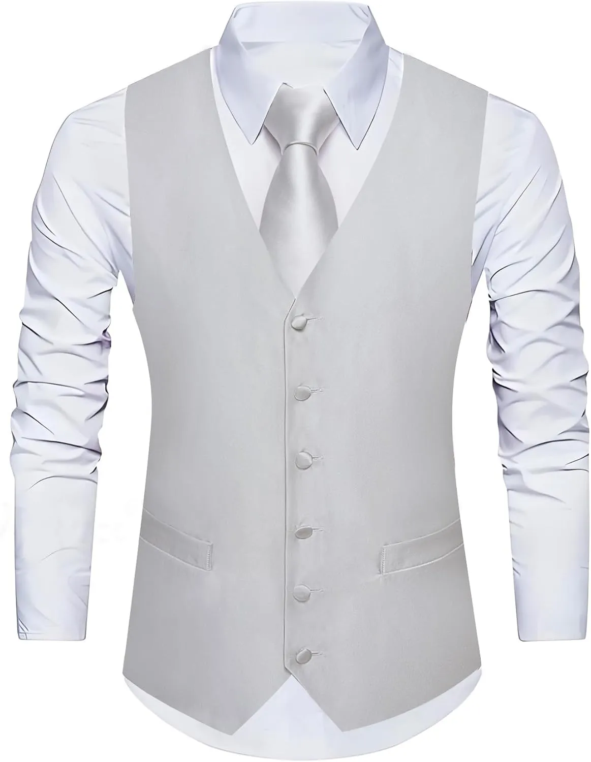 Barry.Wang Men's V-Neck Suit Vest Solid Paisley Waistcoat Silk Tie Hanky Cufflink Clip Set Wedding Party Business Formal