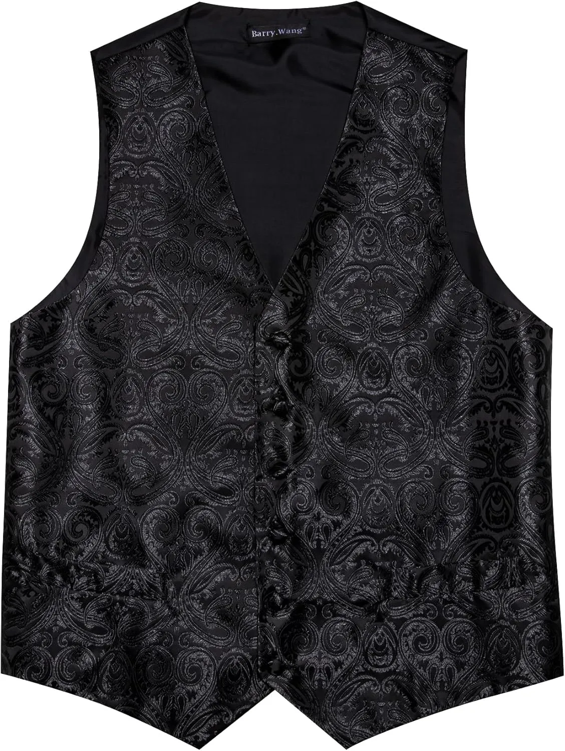 Barry.Wang Men's V-Neck Suit Vest Solid Paisley Waistcoat Silk Tie Hanky Cufflink Clip Set Wedding Party Business Formal