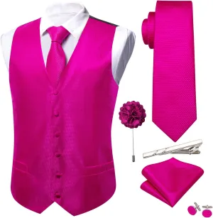 Barry.Wang Men's V-Neck Suit Vest Solid Paisley Waistcoat Silk Tie Hanky Cufflink Clip Set Wedding Party Business Formal