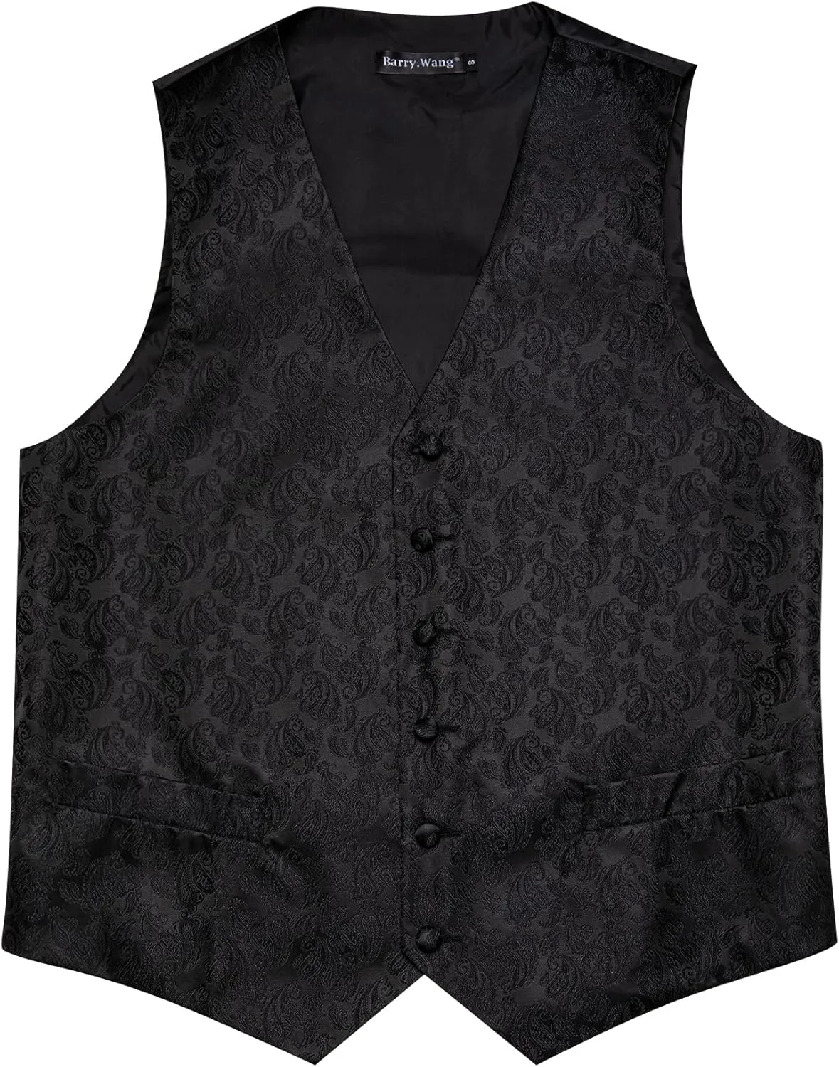 Barry.Wang Men's V-Neck Suit Vest Solid Paisley Waistcoat Silk Tie Hanky Cufflink Clip Set Wedding Party Business Formal