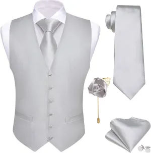 Barry.Wang Men's V-Neck Suit Vest Solid Paisley Waistcoat Silk Tie Hanky Cufflink Clip Set Wedding Party Business Formal