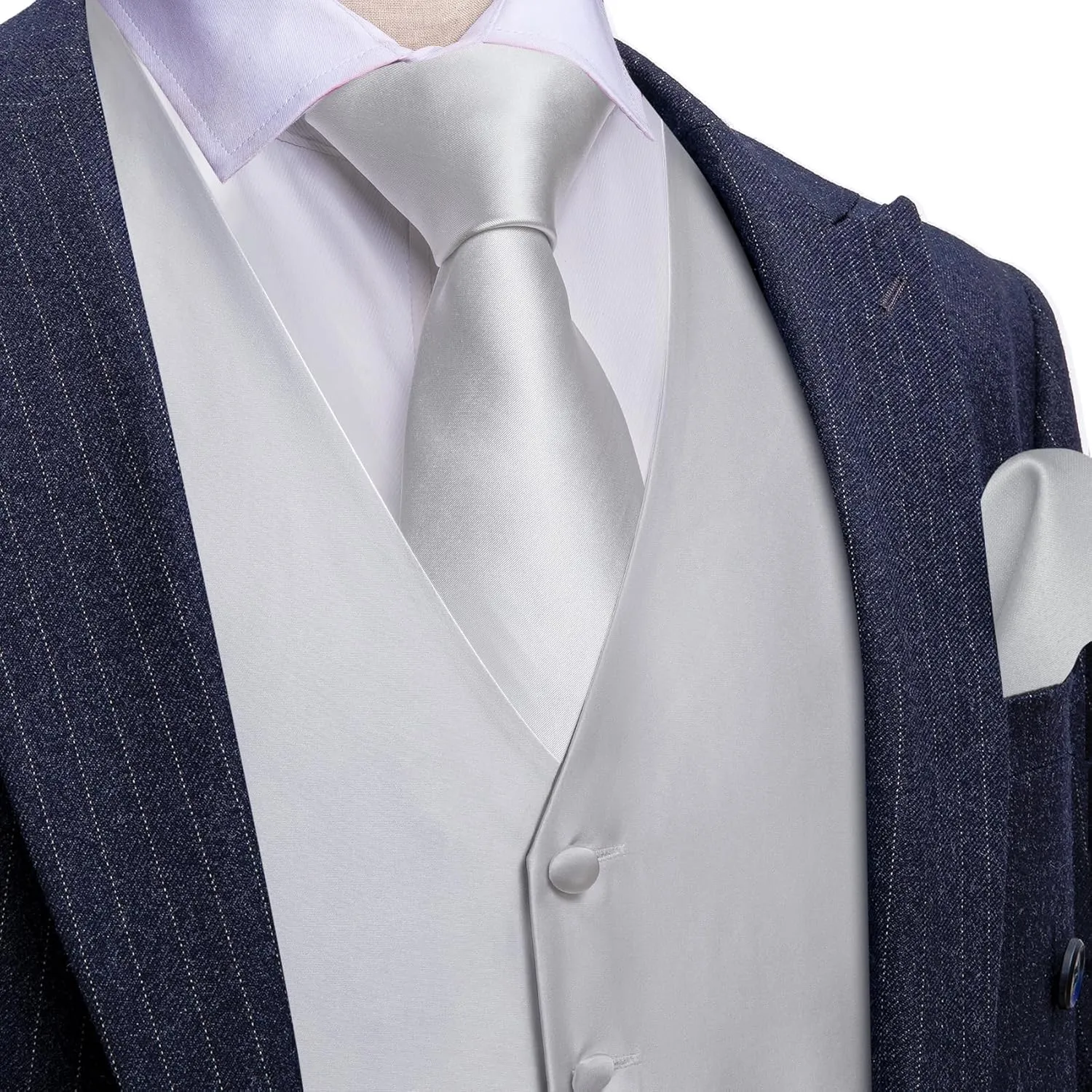 Barry.Wang Men's V-Neck Suit Vest Solid Paisley Waistcoat Silk Tie Hanky Cufflink Clip Set Wedding Party Business Formal