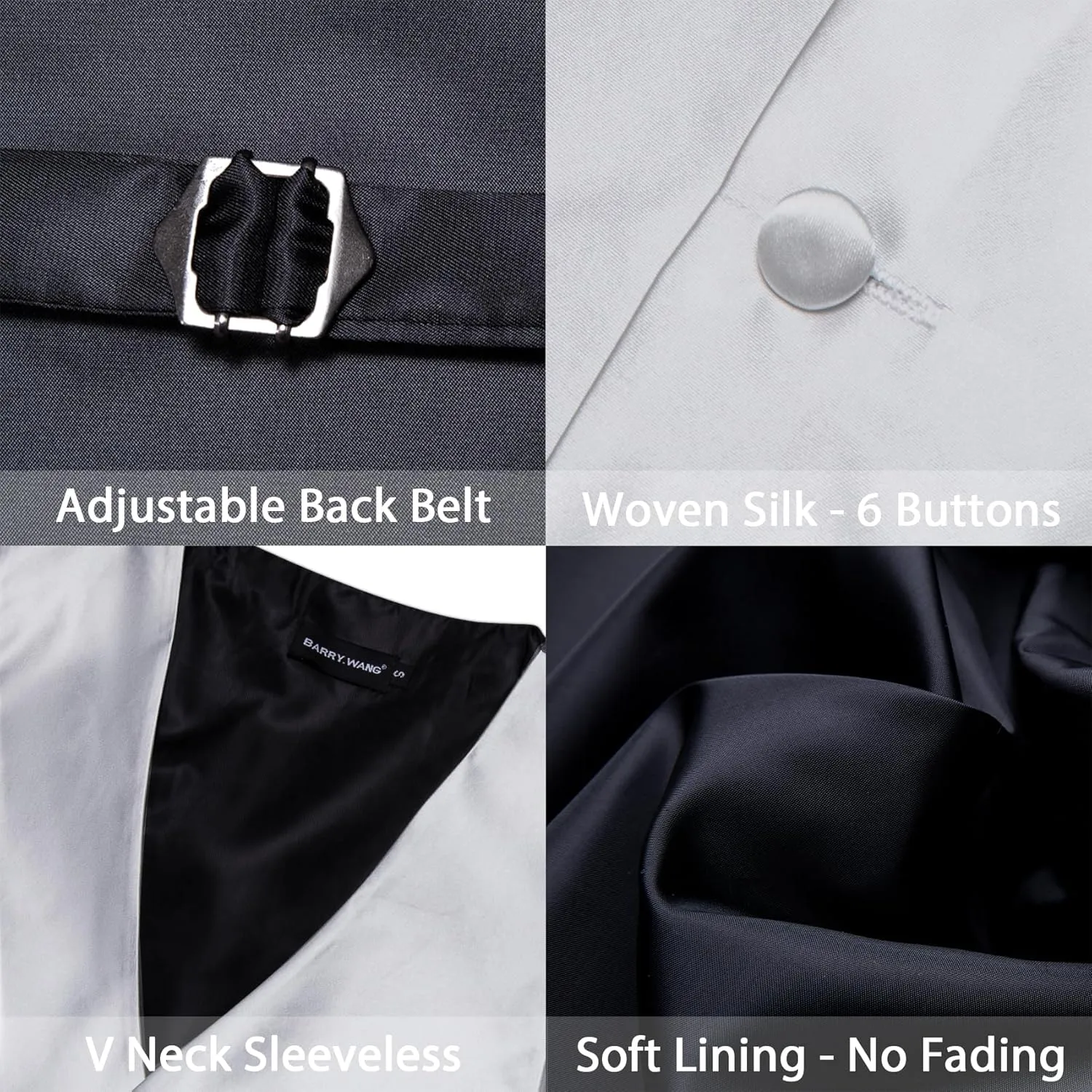 Barry.Wang Men's V-Neck Suit Vest Solid Paisley Waistcoat Silk Tie Hanky Cufflink Clip Set Wedding Party Business Formal