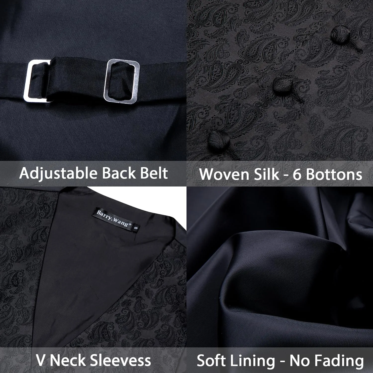 Barry.Wang Men's V-Neck Suit Vest Solid Paisley Waistcoat Silk Tie Hanky Cufflink Clip Set Wedding Party Business Formal