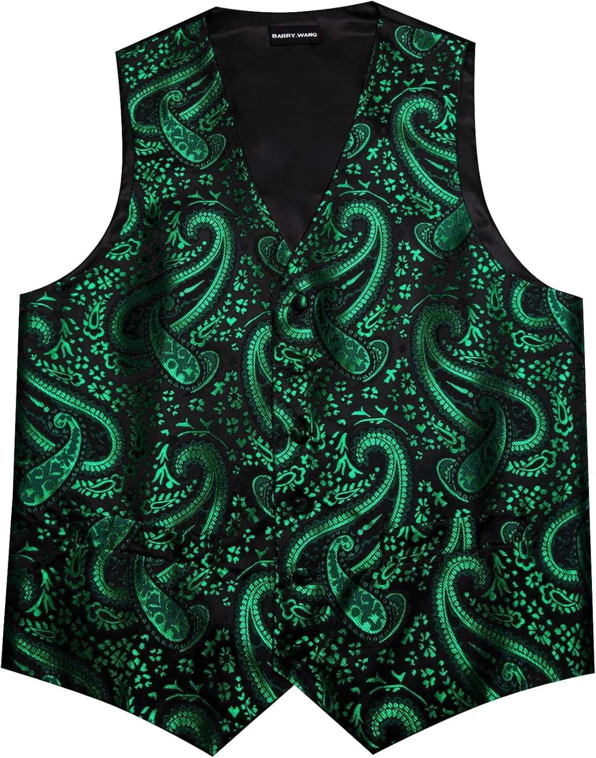 Barry.Wang Men's V-Neck Suit Vest Solid Paisley Waistcoat Silk Tie Hanky Cufflink Clip Set Wedding Party Business Formal