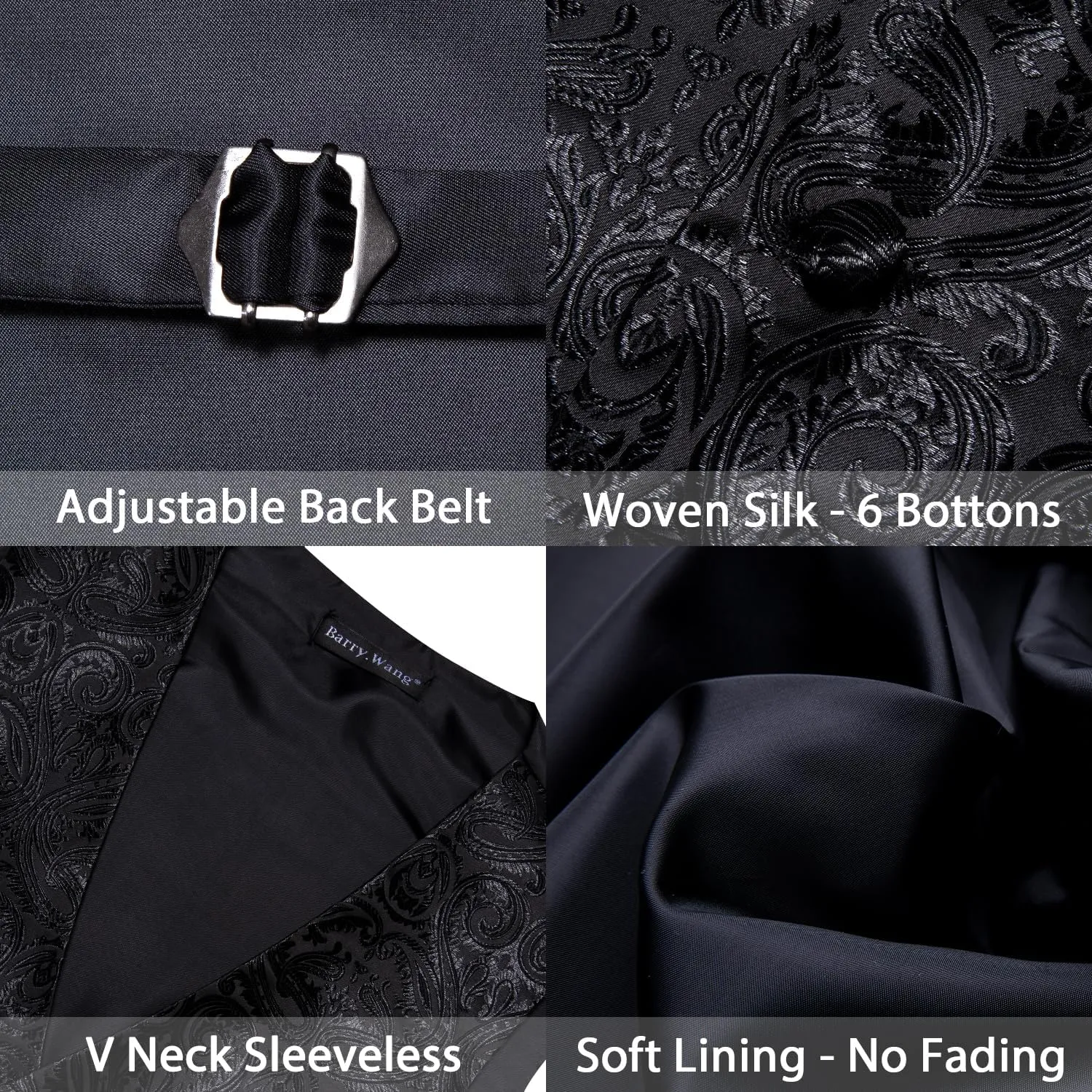 Barry.Wang Men's V-Neck Suit Vest Solid Paisley Waistcoat Silk Tie Hanky Cufflink Clip Set Wedding Party Business Formal