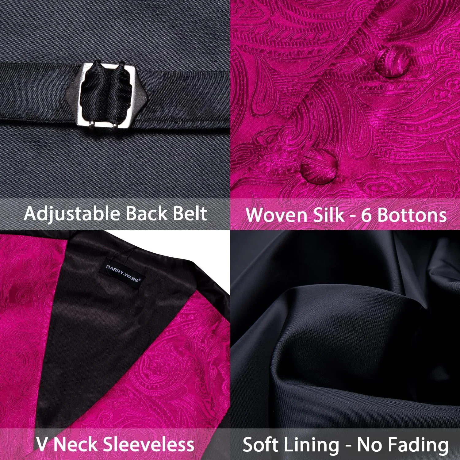 Barry.Wang Men's Waistcoat Bowtie Set Paisley Jacquard Silk V-Neck Vest Handkerchief Cufflinks Formal/Leisure Wedding Party
