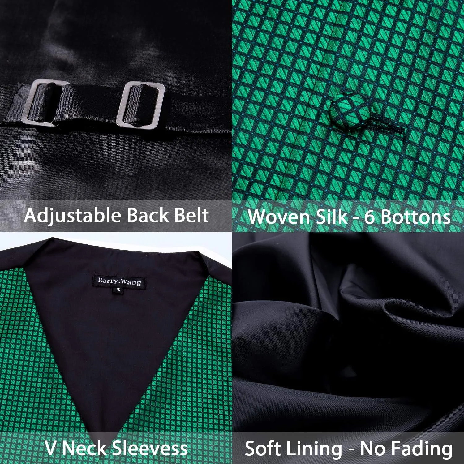 Barry.Wang Men's Waistcoat Bowtie Set Paisley Jacquard Silk V-Neck Vest Handkerchief Cufflinks Formal/Leisure Wedding Party