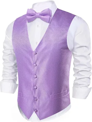 Barry.Wang Men's Waistcoat Bowtie Set Paisley Jacquard Silk V-Neck Vest Handkerchief Cufflinks Formal/Leisure Wedding Party