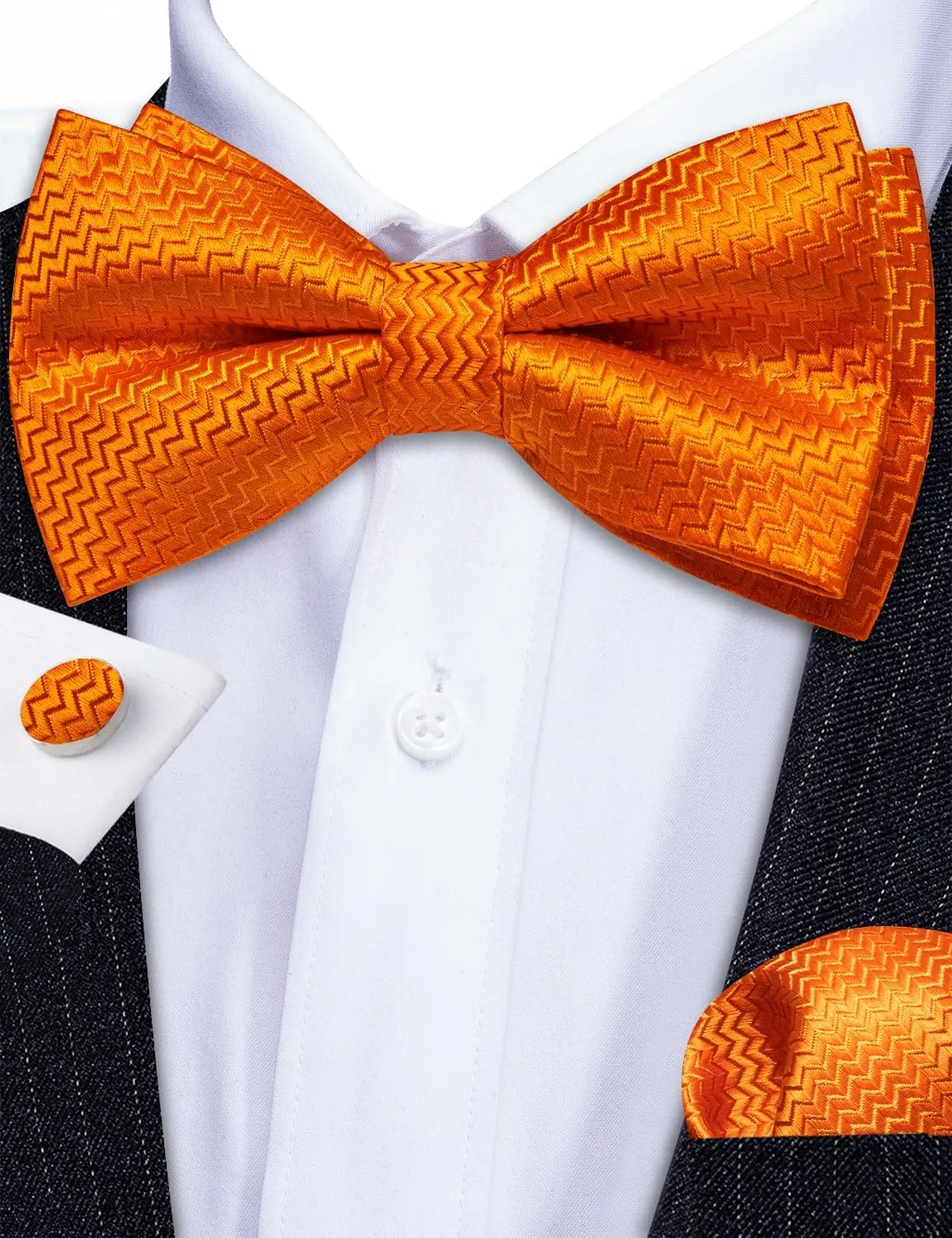 Barry.Wang Men's Waistcoat Bowtie Set Paisley Jacquard Silk V-Neck Vest Handkerchief Cufflinks Formal/Leisure Wedding Party
