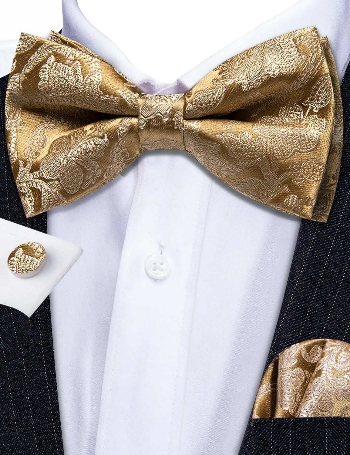 Barry.Wang Men's Waistcoat Bowtie Set Paisley Jacquard Silk V-Neck Vest Handkerchief Cufflinks Formal/Leisure Wedding Party