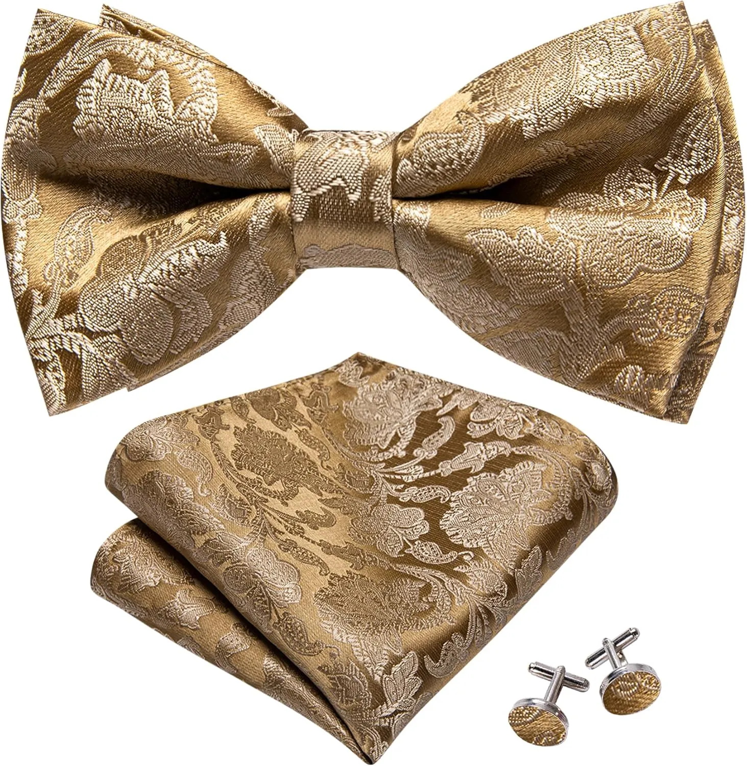 Barry.Wang Men's Waistcoat Bowtie Set Paisley Jacquard Silk V-Neck Vest Handkerchief Cufflinks Formal/Leisure Wedding Party