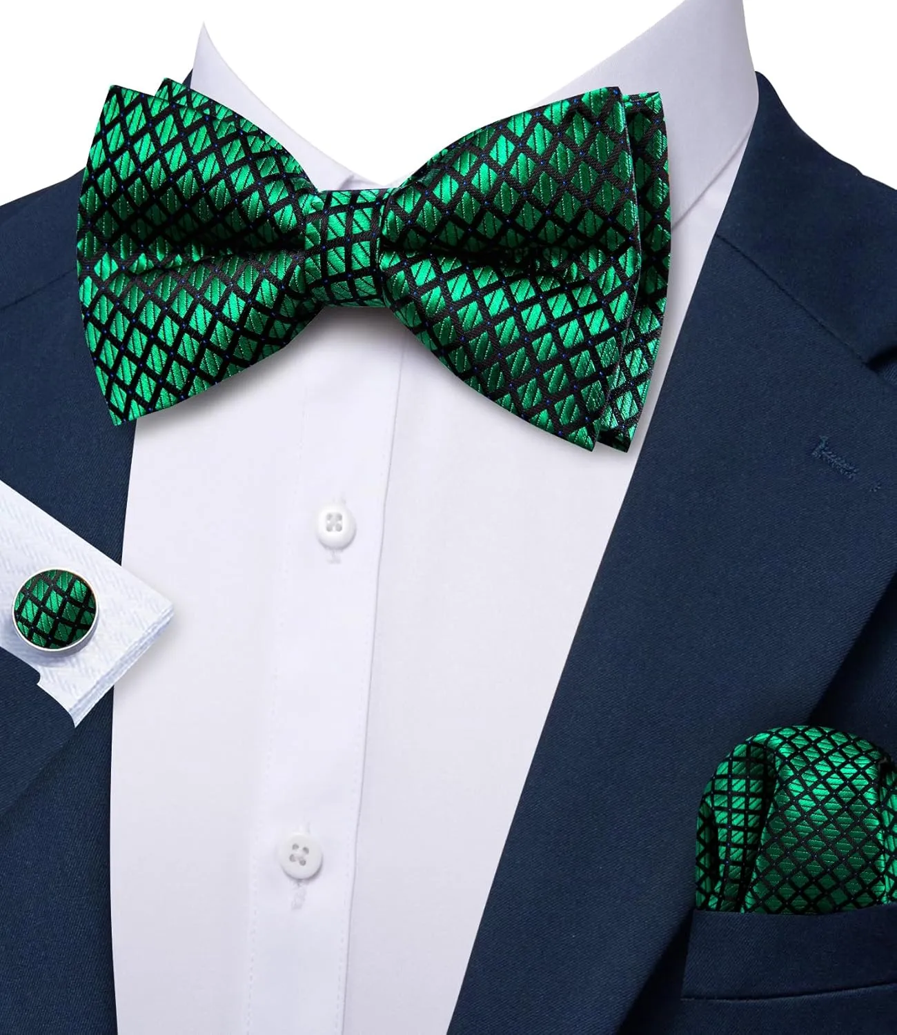 Barry.Wang Men's Waistcoat Bowtie Set Paisley Jacquard Silk V-Neck Vest Handkerchief Cufflinks Formal/Leisure Wedding Party