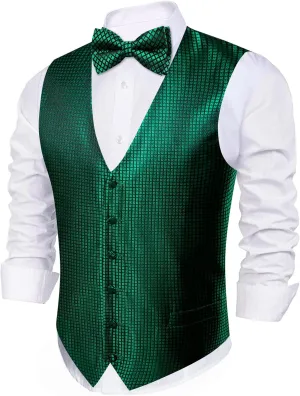 Barry.Wang Men's Waistcoat Bowtie Set Paisley Jacquard Silk V-Neck Vest Handkerchief Cufflinks Formal/Leisure Wedding Party