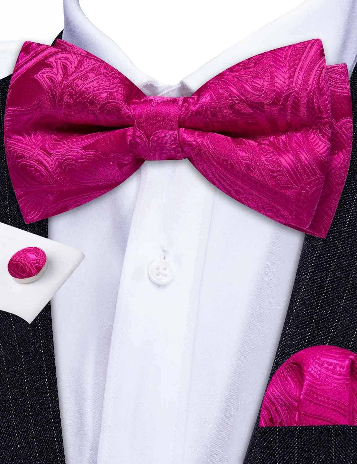 Barry.Wang Men's Waistcoat Bowtie Set Paisley Jacquard Silk V-Neck Vest Handkerchief Cufflinks Formal/Leisure Wedding Party